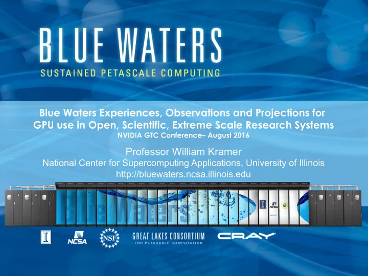 blue waters experiences observations and projections for