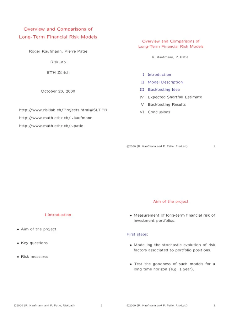 overview and compa risons of long t erm finan ial risk mo