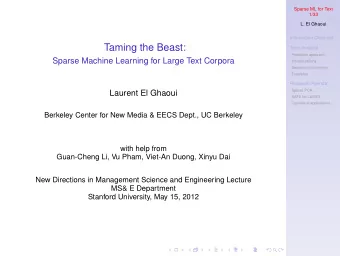 Taming the Beast:  Topic imaging  Predictive approach  Sparse Machine Learning for Large Text