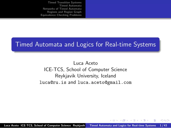 timed automata and logics for real time systems