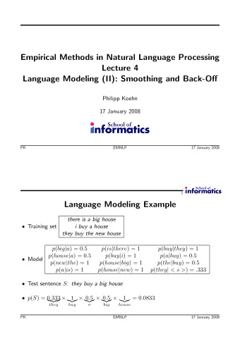 Empirical Methods in Natural Language Processing  Lecture 4  Language Modeling (II): Smoothing and
