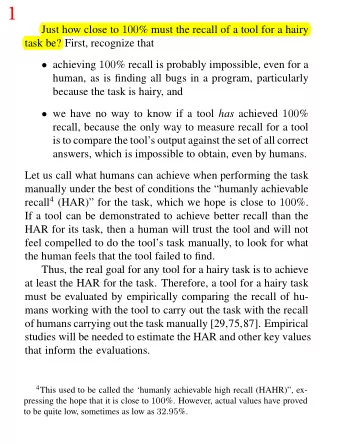 1 Just how close to 100 % must the recall of a tool for a hairy  task be? First, recognize that
