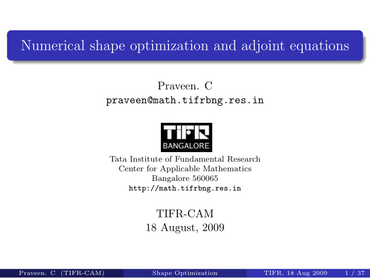 numerical shape optimization and adjoint equations