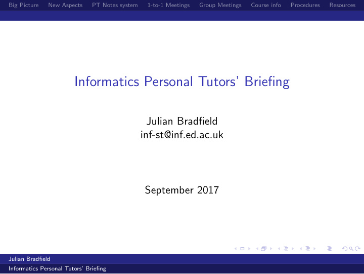 informatics personal tutors briefing