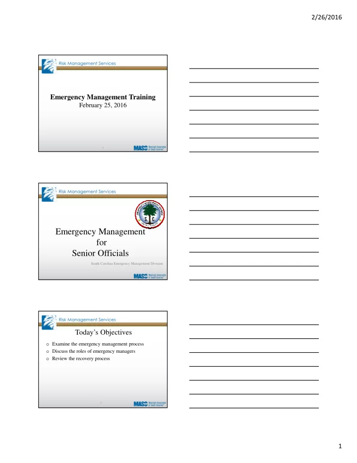 emergency management for senior officials