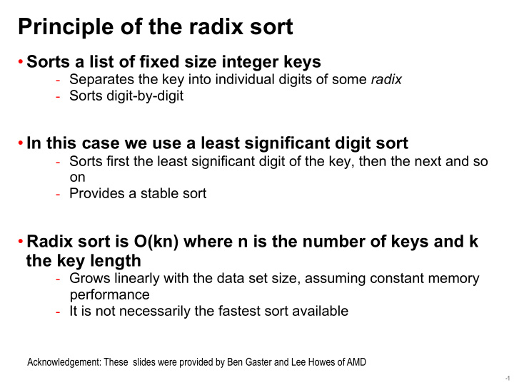 principle of the radix sort