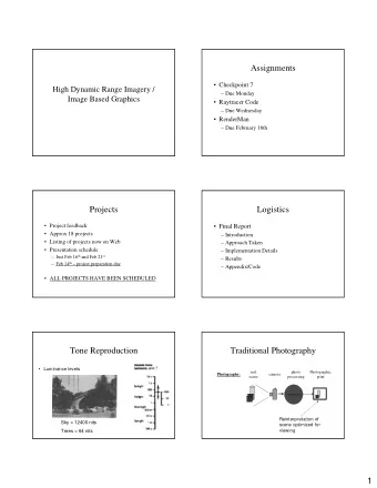 Assignments   Checkpoint 7  High Dynamic Range Imagery /   Due Monday  Image Based Graphics
