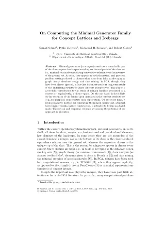 On Computing the Minimal Generator Family  for Concept Lattices and Icebergs e 1 , Petko Valtchev 1