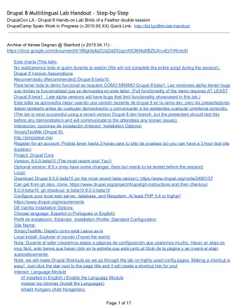 Drupal 8 Multilingual Lab Handout - Step-by-Step  DrupalCon LA  Drupal 8 Handson Lab Birds of a