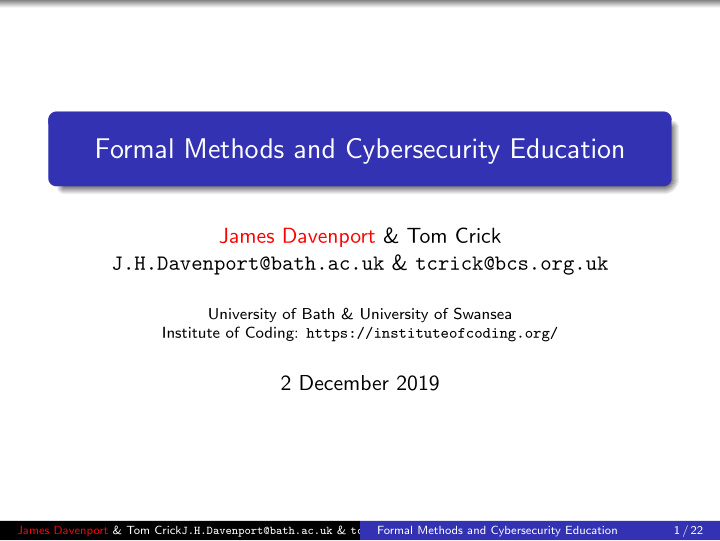 formal methods and cybersecurity education