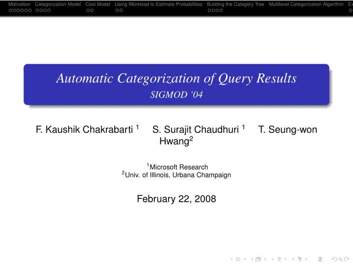 automatic categorization of query results