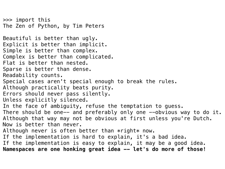 import this the zen of python by tim peters beautiful is
