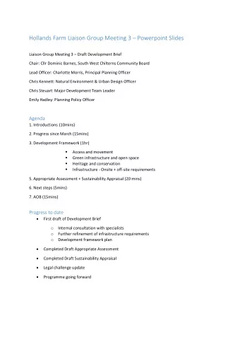 Hollands Farm Liaison Group Meeting 3  Powerpoint Slides Liaison Group Meeting 3  Draft
