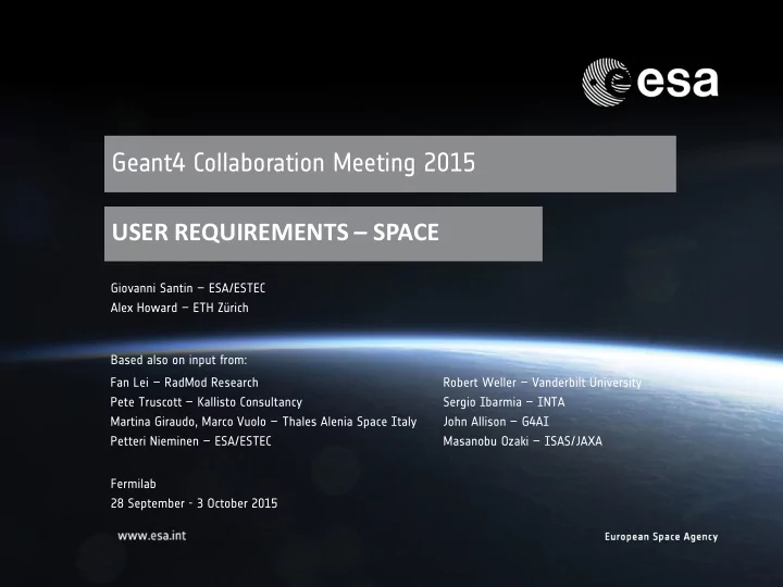 user requirements space giovanni santin esa estec alex