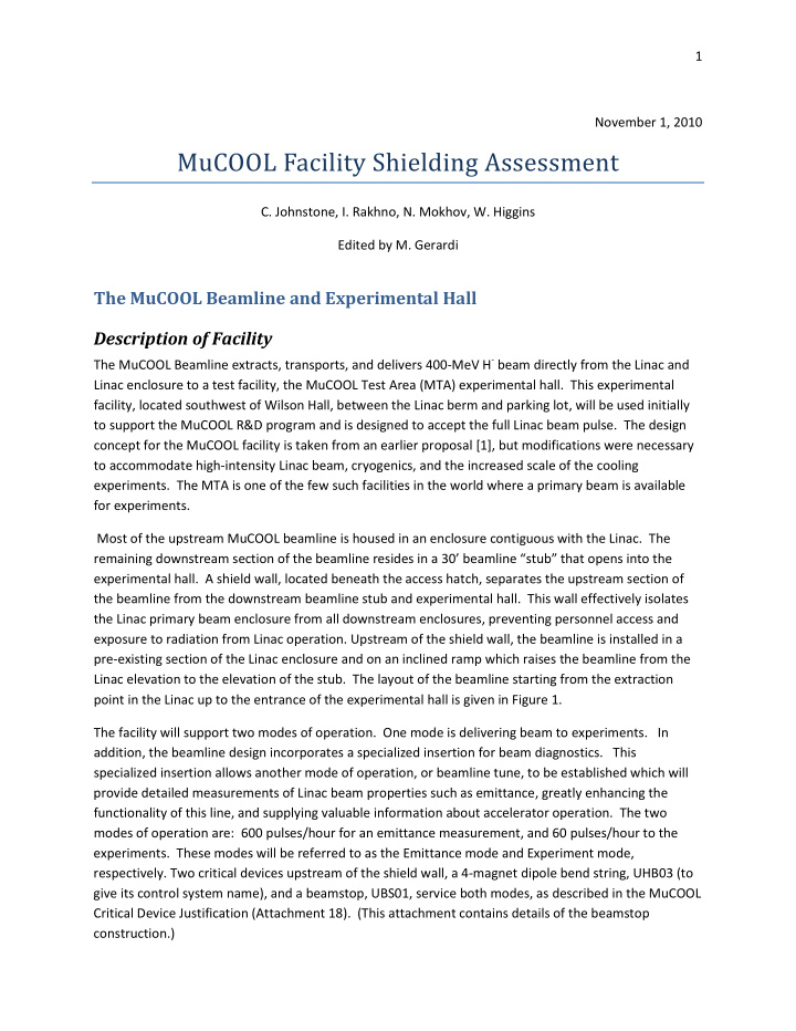 mucool facility shielding assessment