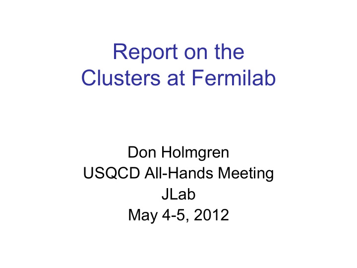 clusters at fermilab