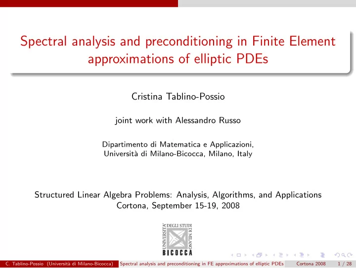 spectral analysis and preconditioning in finite element