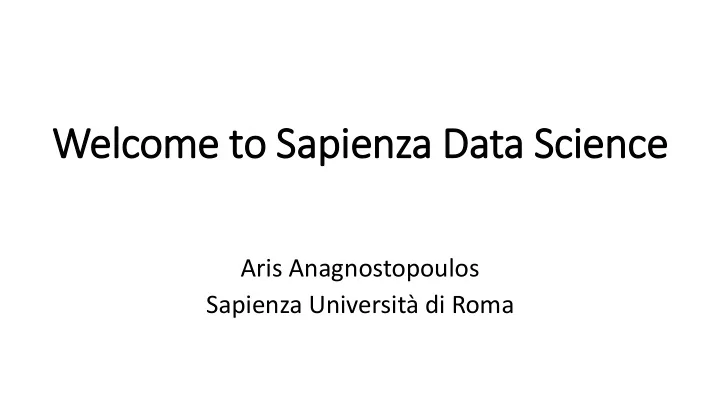 welcome to sapienza data sci cience
