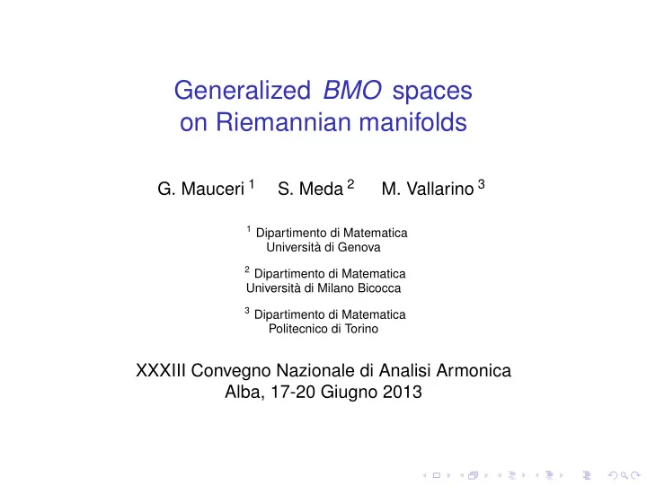 generalized bmo spaces on riemannian manifolds