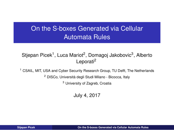 on the s boxes generated via cellular automata rules