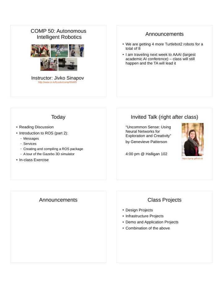 comp 50 autonomous announcements intelligent robotics