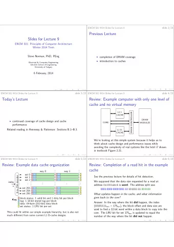 Previous Lecture  Slides for Lecture 9  ENCM 501: Principles of Computer Architecture  Winter 2014