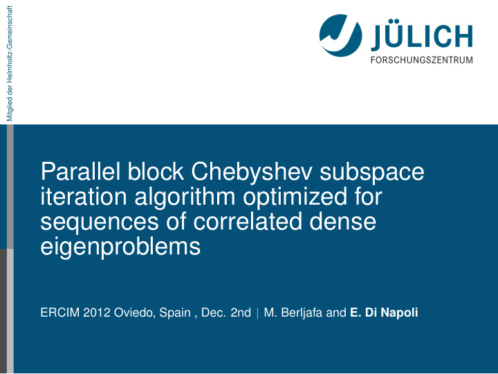 parallel block chebyshev subspace iteration algorithm