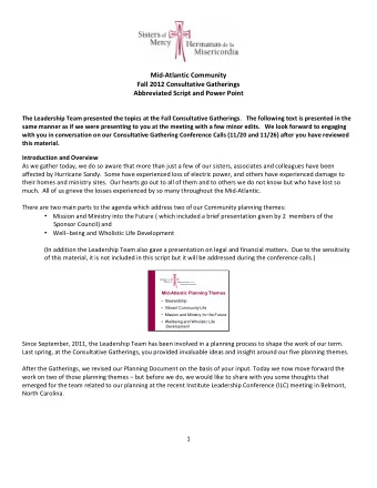 Mid  Atlantic Community Fall 2012 Consultative Gatherings Abbreviated Script and Power Point The