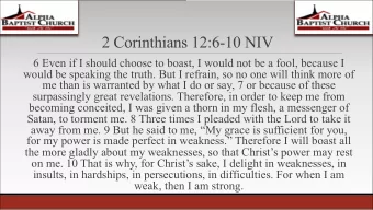 2 Corinthians 12:6-10 NIV  6 Even if I should choose to boast, I would not be a fool, because I