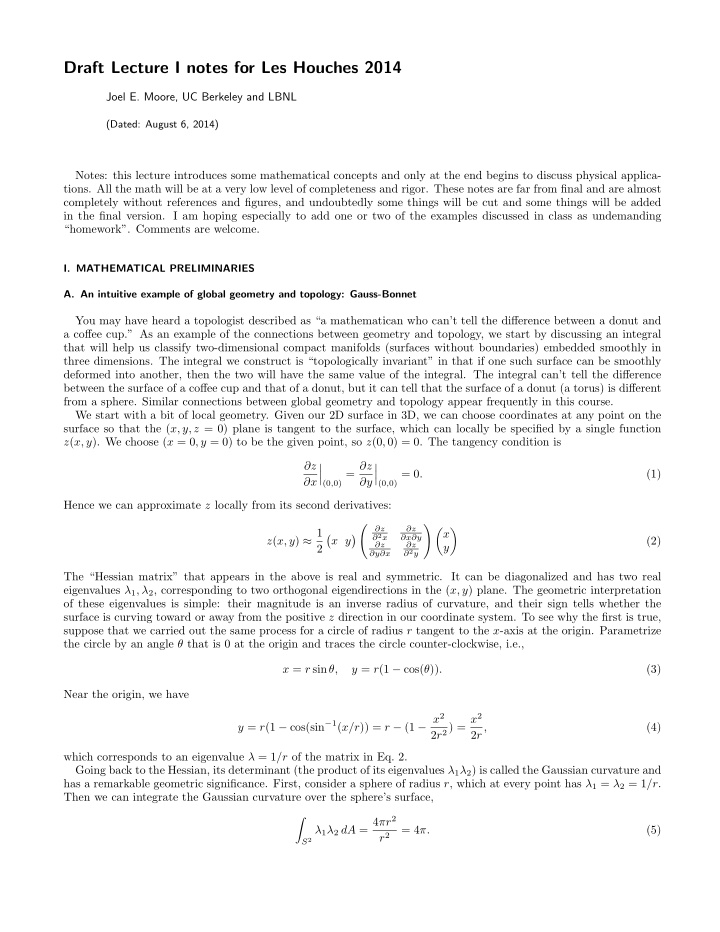 draft lecture i notes for les houches 2014