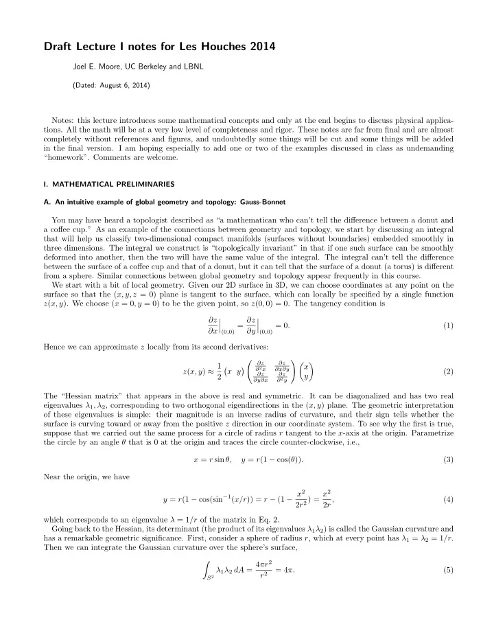 draft lecture i notes for les houches 2014