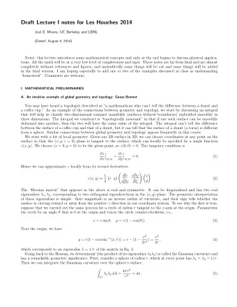 Draft Lecture I notes for Les Houches 2014  Joel E. Moore, UC Berkeley and LBNL  (Dated: August 6,