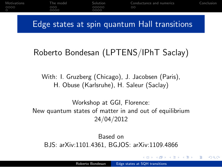 edge states at spin quantum hall transitions roberto