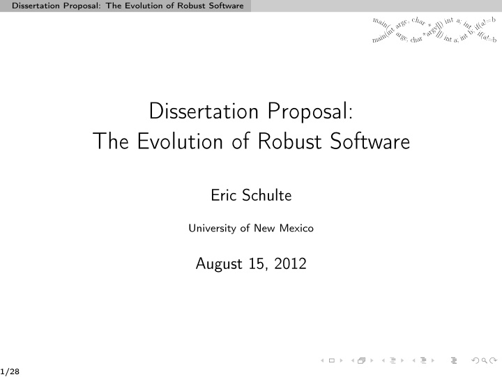 dissertation proposal the evolution of robust software