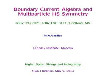 Boundary Current Algebra and  Multiparticle HS Symmetry  arXiv:1212.6071, arXiv:1301.3123