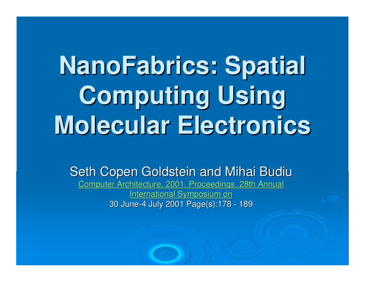 nanofabrics spatial spatial nanofabrics computing using