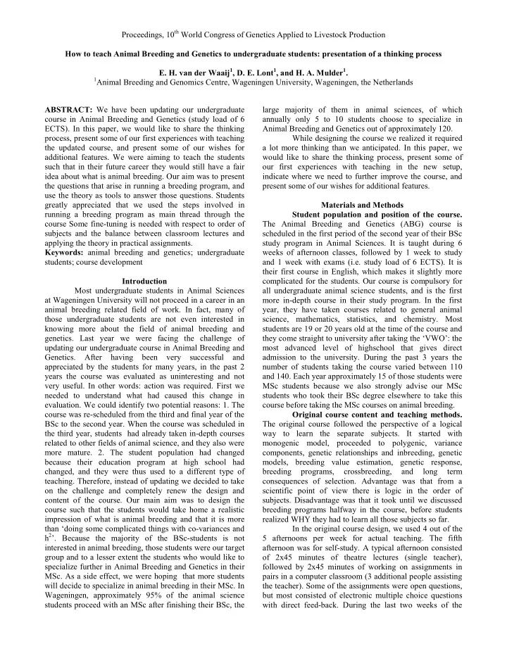 proceedings 10 th world congress of genetics applied to