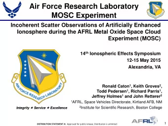 Air Force Research Laboratory  MOSC Experiment  Incoherent Scatter Observations of Artificially