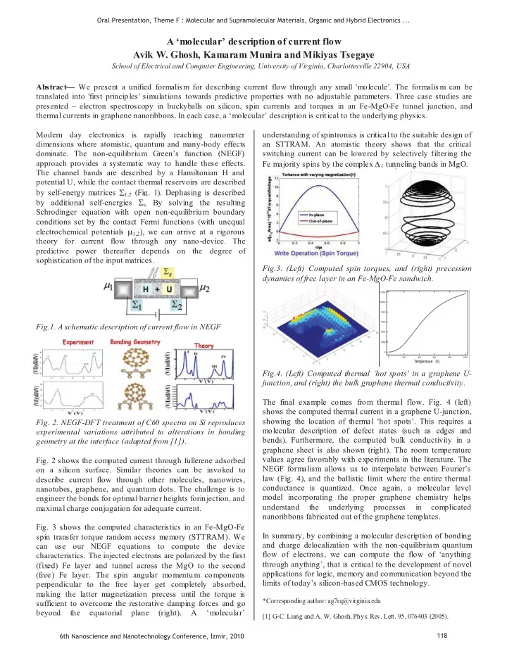 a molecular description of current flow avik w ghosh