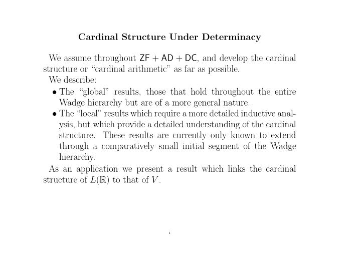 cardinal structure under determinacy we assume throughout