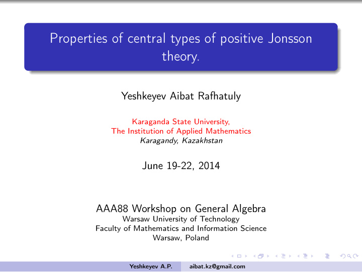 properties of central types of positive jonsson theory