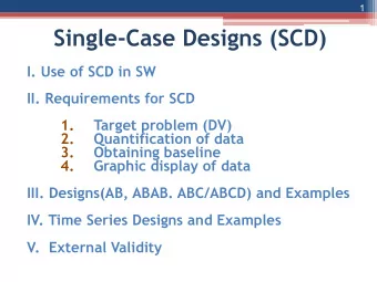 Single-Case Designs (SCD)  I. Use of SCD in SW  II. Requirements for SCD 1.  Target problem (DV) 2.