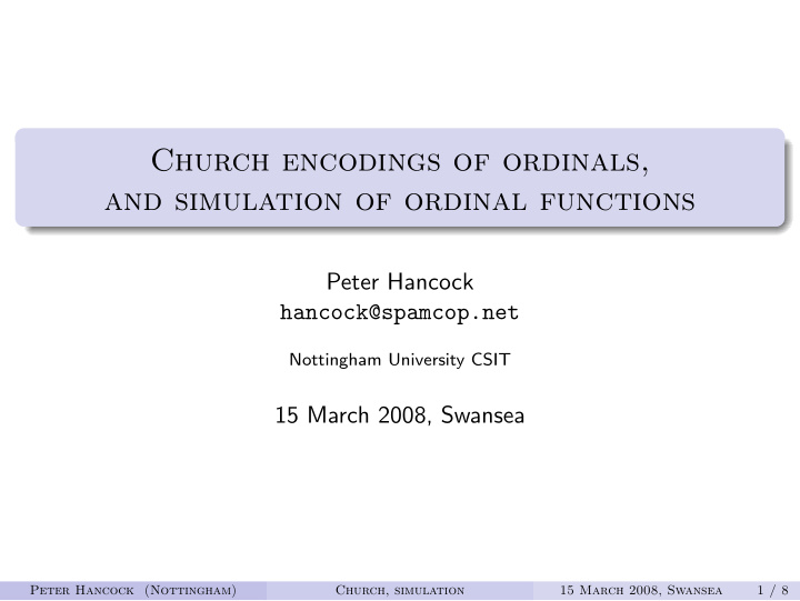 church encodings of ordinals and simulation of ordinal