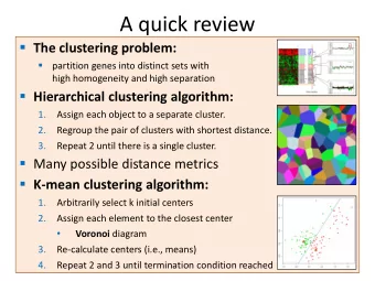 A quick review  The clustering problem:    partition genes into distinct sets with  high