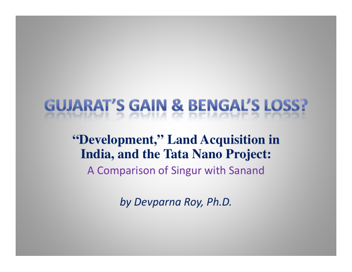 development land acquisition in india and the tata nano