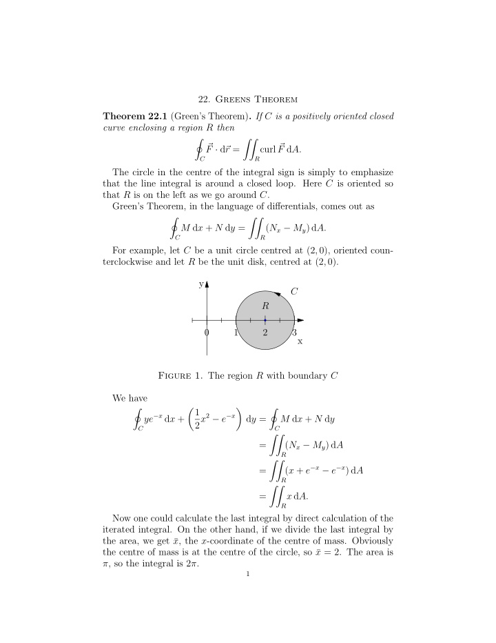 22 greens theorem theorem 22 1 green s theorem if c is a