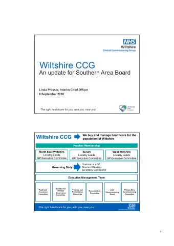 Wiltshire CCG  An update for Southern Area Board  Linda Prosser, Interim Chief Officer  6 September