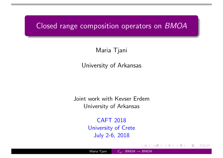 closed range composition operators on bmoa