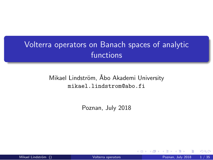 volterra operators on banach spaces of analytic functions
