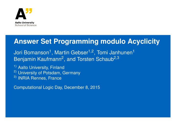 answer set programming modulo acyclicity